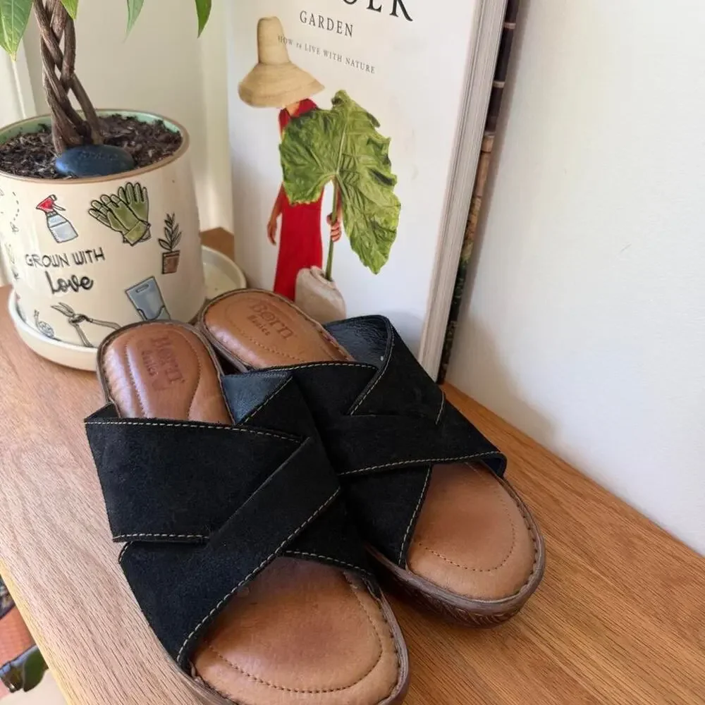 Black Suede Platform Leather Mules Born Size 10